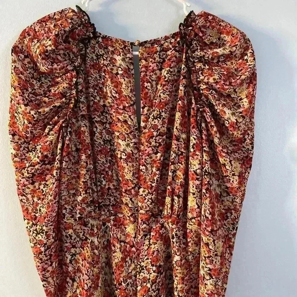 ASTR The Label Ruched Sleeve Floral Cottagecore Midi‎ Dress Small S Keyhole Back - Picture 9 of 12